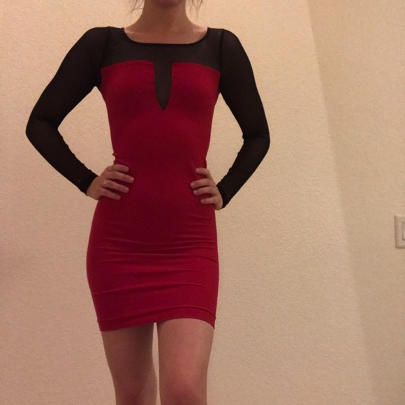 bebe Dresses & Skirts - Bebe bodycon dress with sheer sleeves
